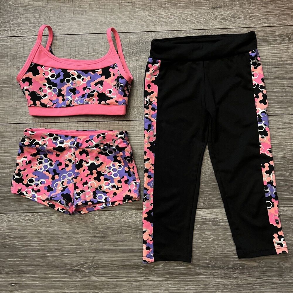 Danskin Freestyle Girl's Activewear 3pc Set size 4 5 Short, Top, Capri Pants